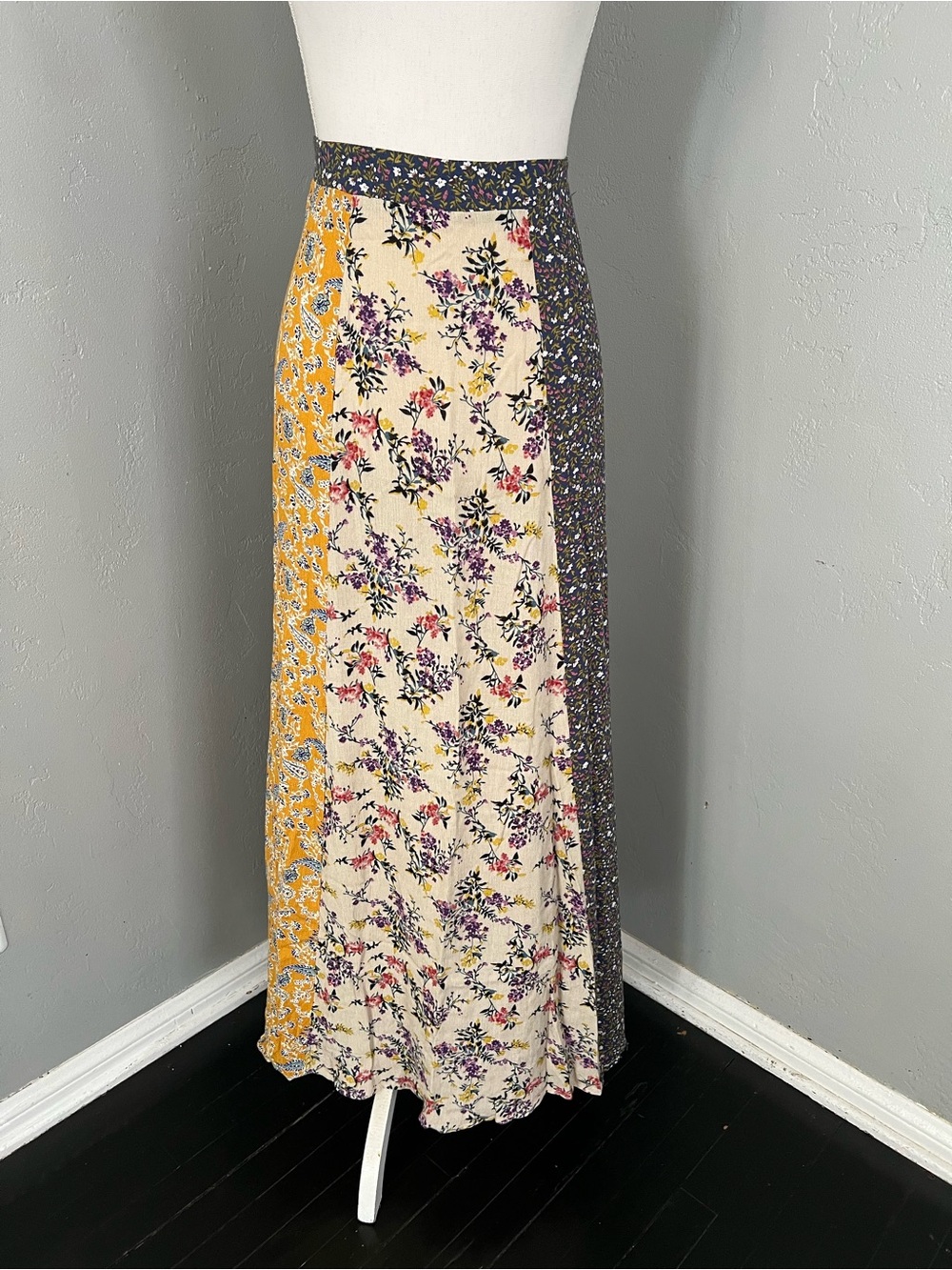 natural life Floral Patchwork Maxi Skirt - Cream, Mustard & Charcoal